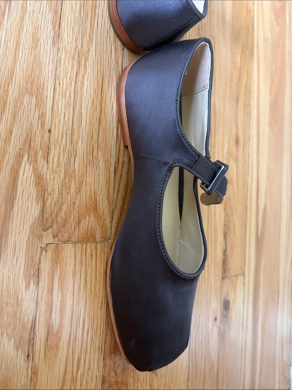 Sandy Liang Dark Brown Satin Mary Jane Flats - Picture 6 of 7